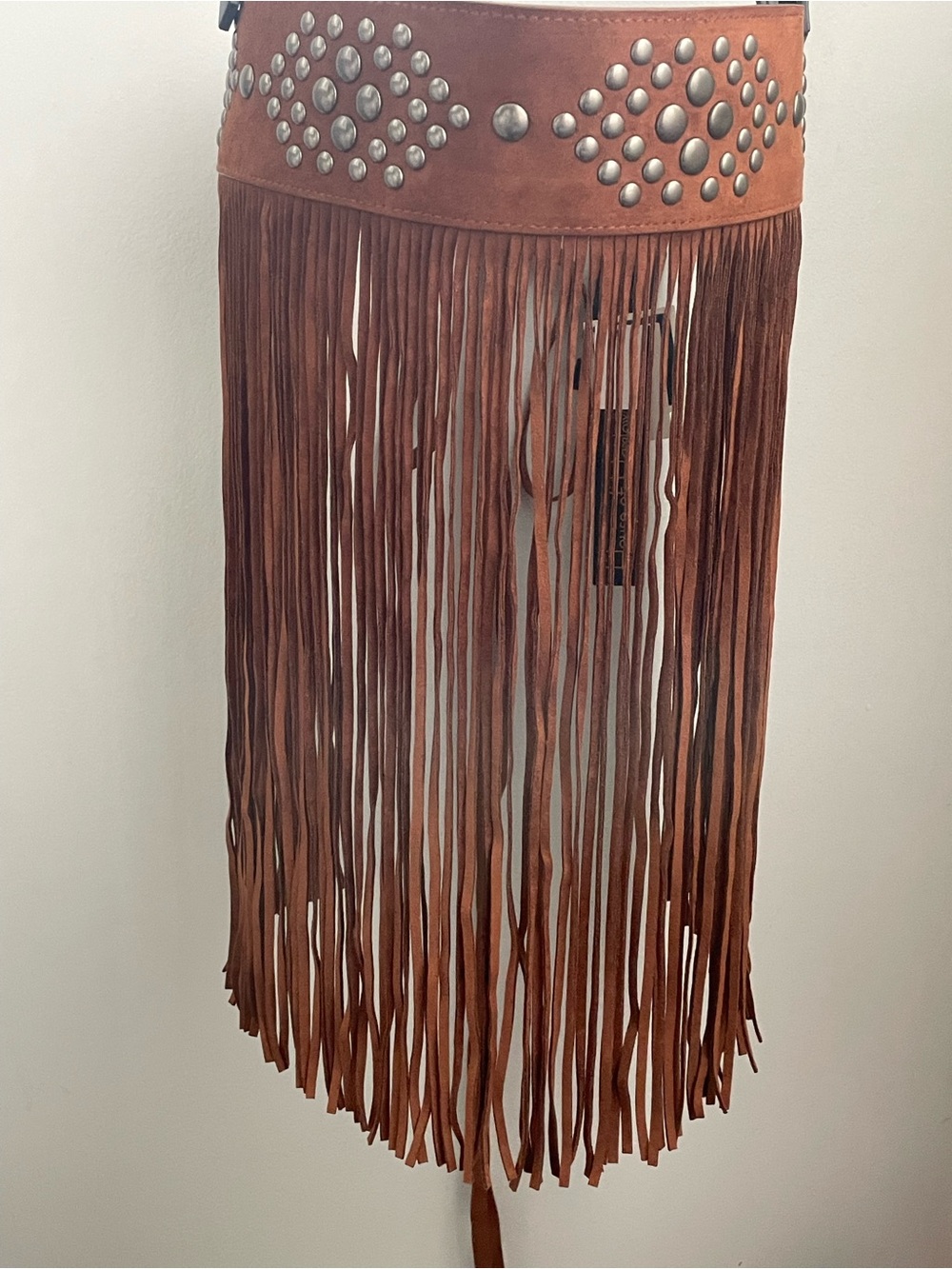 House of Harlow 1960 Rust Brown Suede Fringe Tie statement festival fashion belt